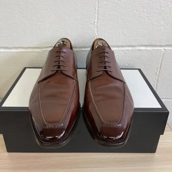 santoni brown dress shoes Santoni Men's Dark Brown Leather Easy Lace-up, Size: 9